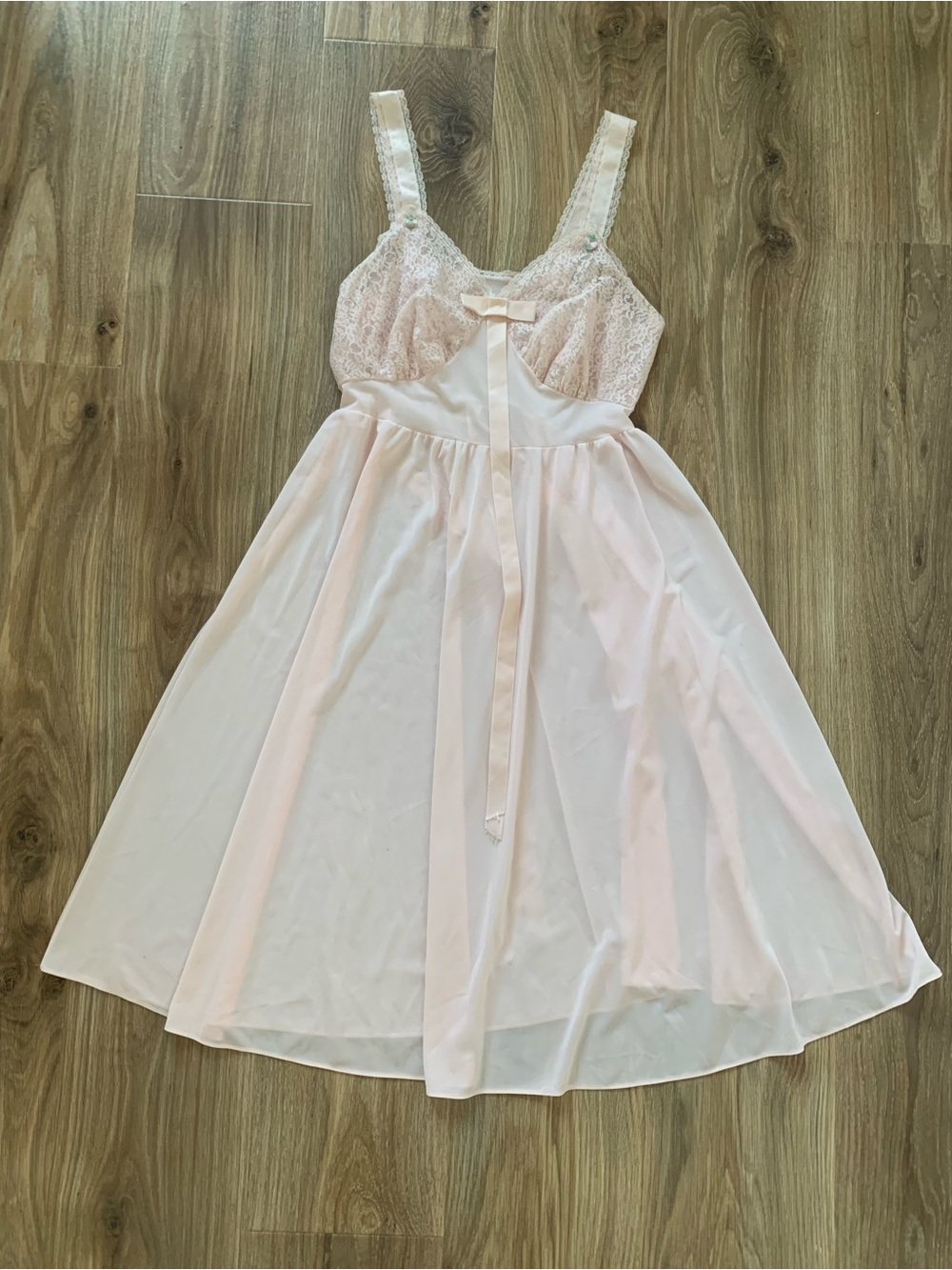 Vintage Lorraine Pink Lace Nylon Babydoll Nightgown Size 36-38 M USA Lingerie